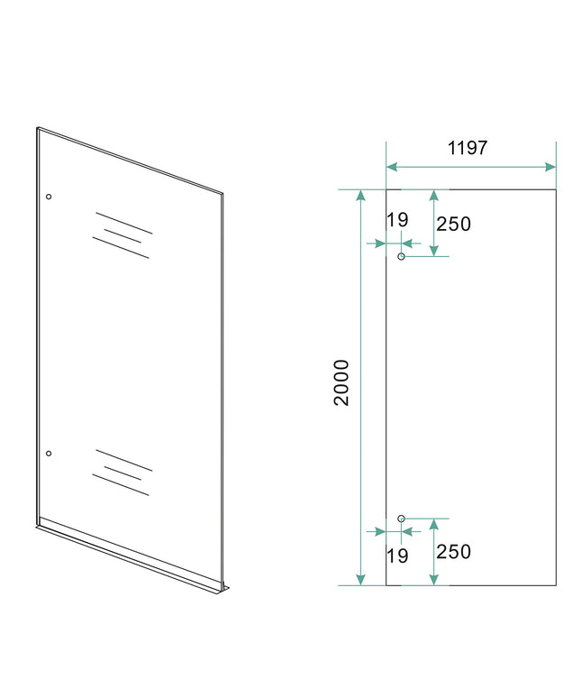 Wiesbaden Less inloopdouche links 120 x 200 cm geborsteld brons koper - technische tekening | Schwertz & Co