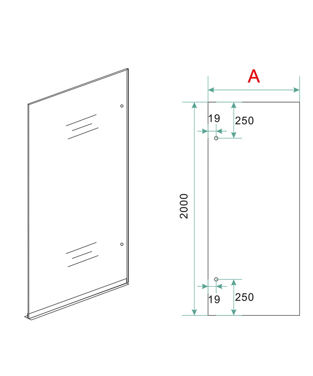 Wiesbaden Less inloopdouche rechts 80 x 200 cm gunmetal - technische tekening | Schwertz & Co