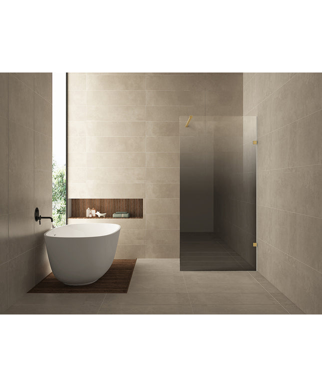 Wiesbaden Less inloopdouche rechts 90 x 200 cm geborsteld messing | Schwertz & Co