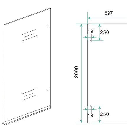 Wiesbaden Less inloopdouche rechts 90 x 200 cm geborsteld brons koper - technische tekening | Schwertz & Co