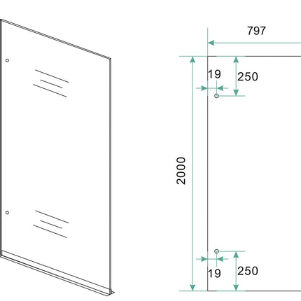 Wiesbaden Less inloopdouche 80 x 200 cm helder glas chroom - technische tekening | Schwertz & Co