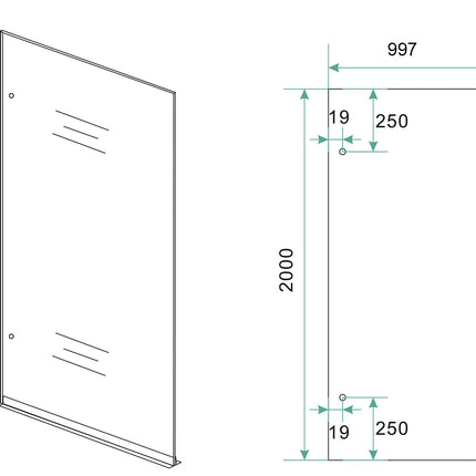 Wiesbaden Less inloopdouche 100 x 200 cm helder glas chroom - technische tekening | Schwertz & Co