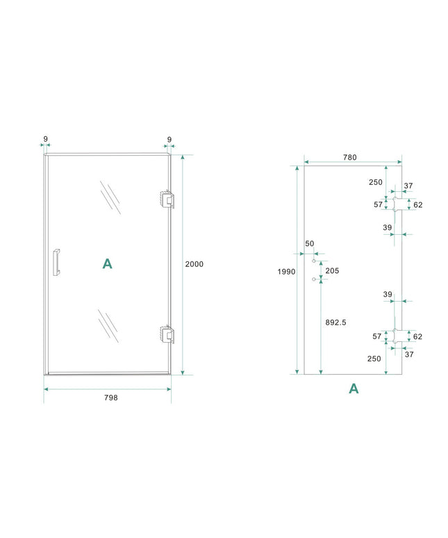 Wiesbaden Less nisdeur rechts 80 x 200 cm mat wit - technische tekening | Schwertz & Co