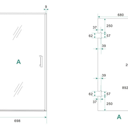 Wiesbaden Less nisdeur rookglas mat zwart - technische tekening | Schwertz & Co