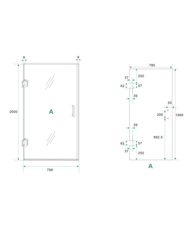 Wiesbaden Less nisdeur vintage bronsglas chroom - technische tekening | Schwertz & Co