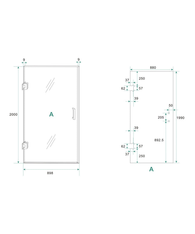 Wiesbaden Less nisdeur 90 x 200 cm vintage brons glas mat zwart - technische tekening | Schwertz & Co