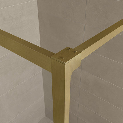 Wiesbaden Square inloopdouche 90 x 200 cm geborsteld messing - detailfoto stabilisatiestang | Schwertz & Co