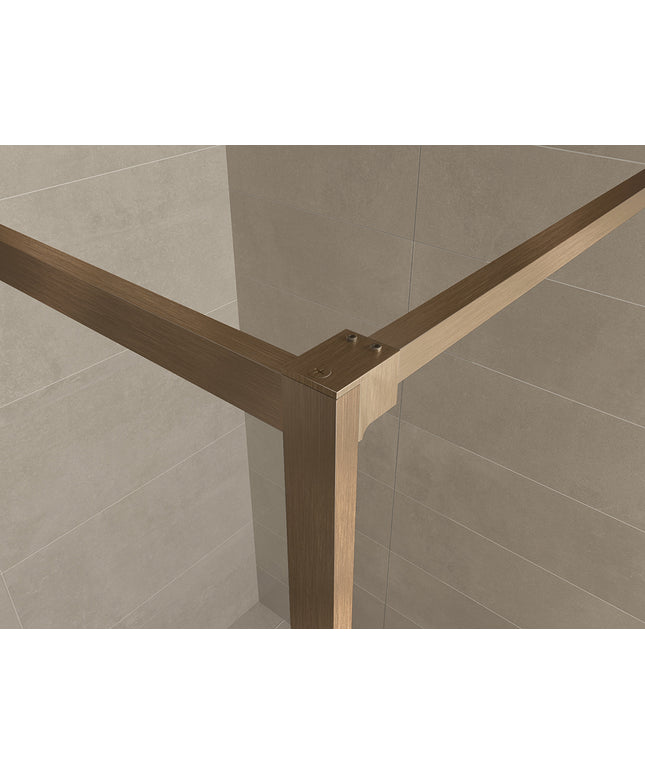Wiesbaden Square inloopdouche 90 x 200 cm geborsteld brons koper - detailfoto stabilisatiestang | Schwertz & Co