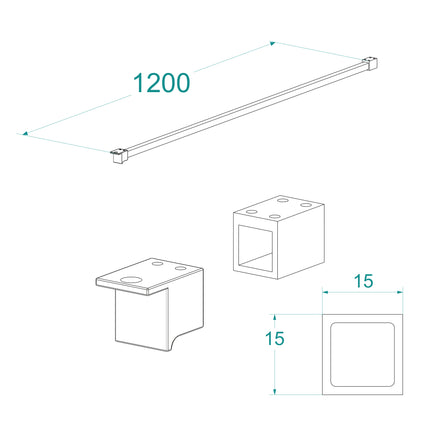 Wiesbaden Square stabilisatiestang compleet 120 cm mat zwart - technische tekening | Schwertz & Co