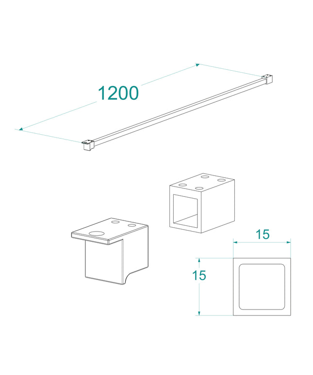 Wiesbaden Square stabilisatiestang compleet 120 cm mat zwart - technische tekening | Schwertz & Co