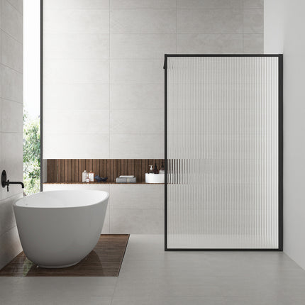 Wiesbaden Square inloopdouche geribbeld 100 x 200 cm mat zwart | Schwertz & Co