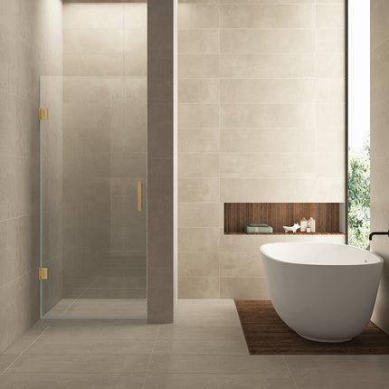 Wiesbaden Less nisdeur 90 x 200 cm helder glas geborsteld messing | Schwertz & Co
