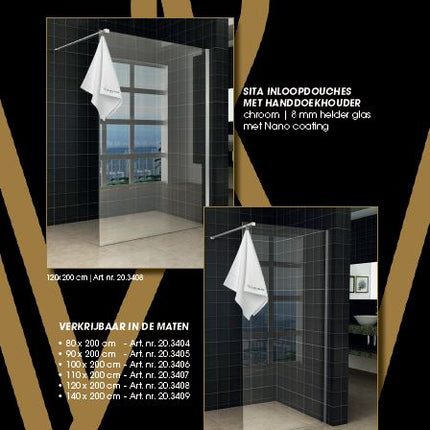 Wiesbaden Sita inloopdouche handdoekhouder 80 x 200 cm chroom - sfeerfoto | Schwertz & Co