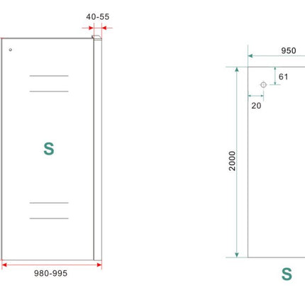 Wiesbaden Sita inloopdouche handdoekhouder 100 x 200 cm chroom - technische tekening | Schwertz & Co