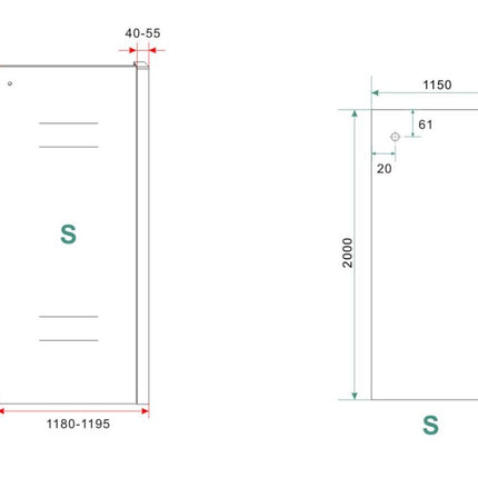 Wiesbaden Sita douchewand 120 x 200 cm chroom - technische tekening | Schwertz & Co