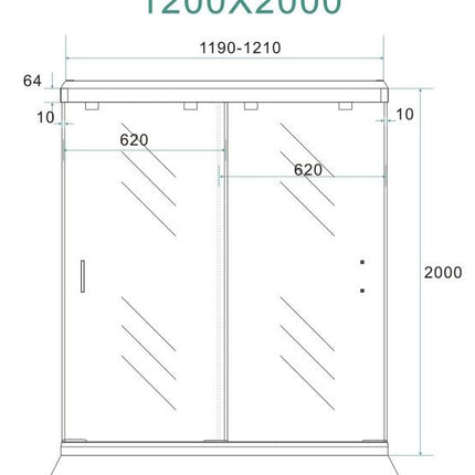 Wiesbaden dubbele nis schuifdeur 120 x 200 cm nano helder glas - technische tekening | Schwertz & Co