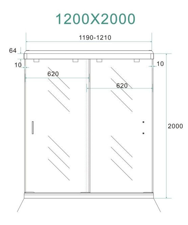 Wiesbaden dubbele nis schuifdeur 120 x 200 cm nano helder glas - technische tekening | Schwertz & Co