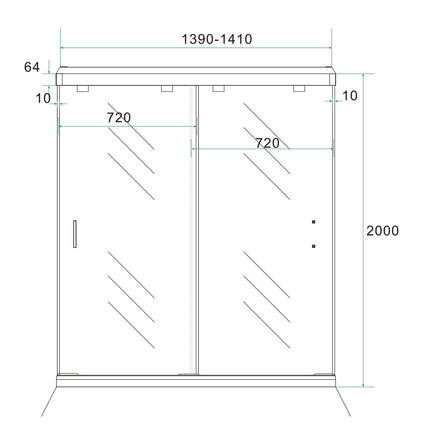 Wiesbaden nisdeur met 2 schuifdeuren 140 x 200 cm - technische tekening | Schwertz & Co