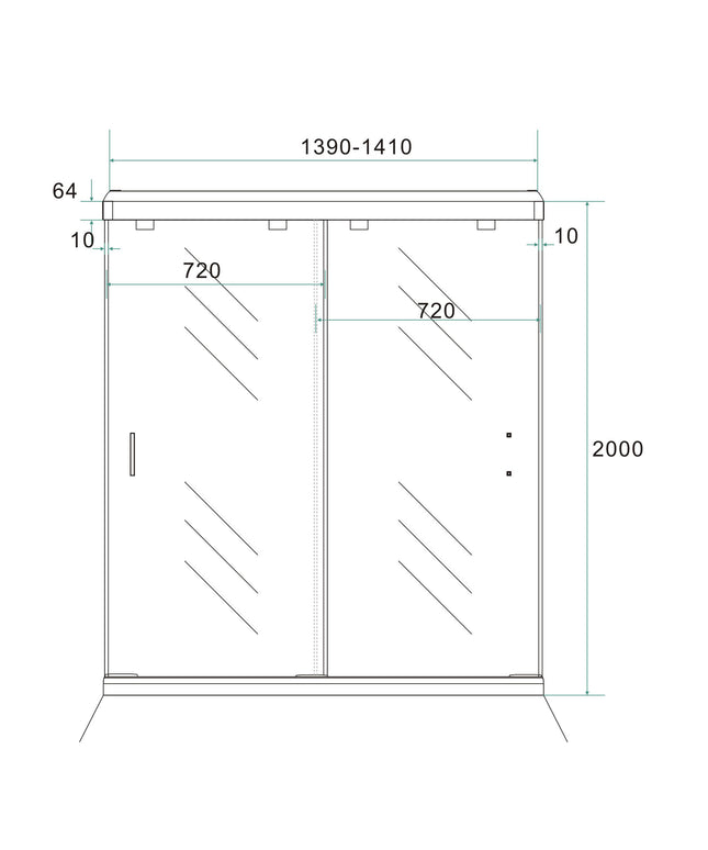 Wiesbaden nisdeur met 2 schuifdeuren 140 x 200 cm - technische tekening | Schwertz & Co
