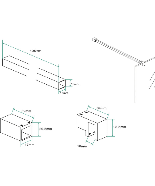 Wiesbaden Slim stabilisatiestang 120 cm geborsteld brons koper - technische tekening | Schwertz & Co
