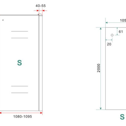 Wiesbaden Sita inloopdouche 110 x 200 cm chroom - technische tekening | Schwertz & Co