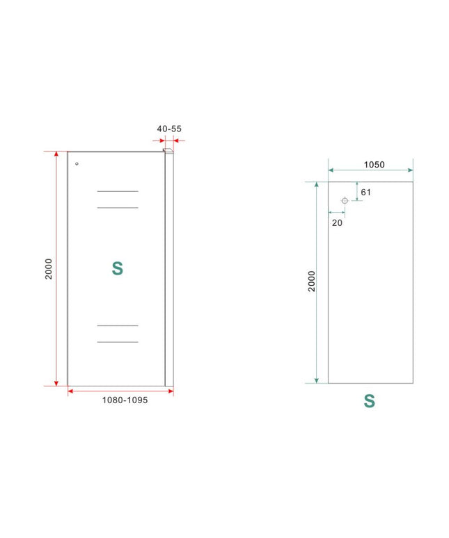 Wiesbaden Sita inloopdouche 110 x 200 cm chroom - technische tekening | Schwertz & Co