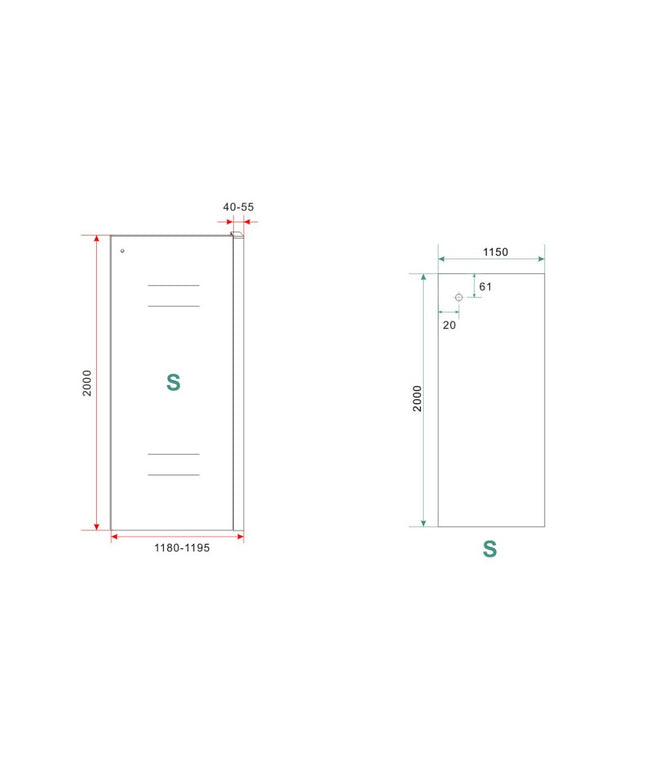 Wiesbaden Sita inloopdouche 120 x 200 cm chroom - technische tekening | Schwertz & Co