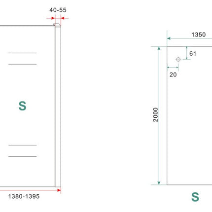 Wiesbaden Sita inloopdouche 140 x 200 cm chroom - technische tekening | Schwertz & Co