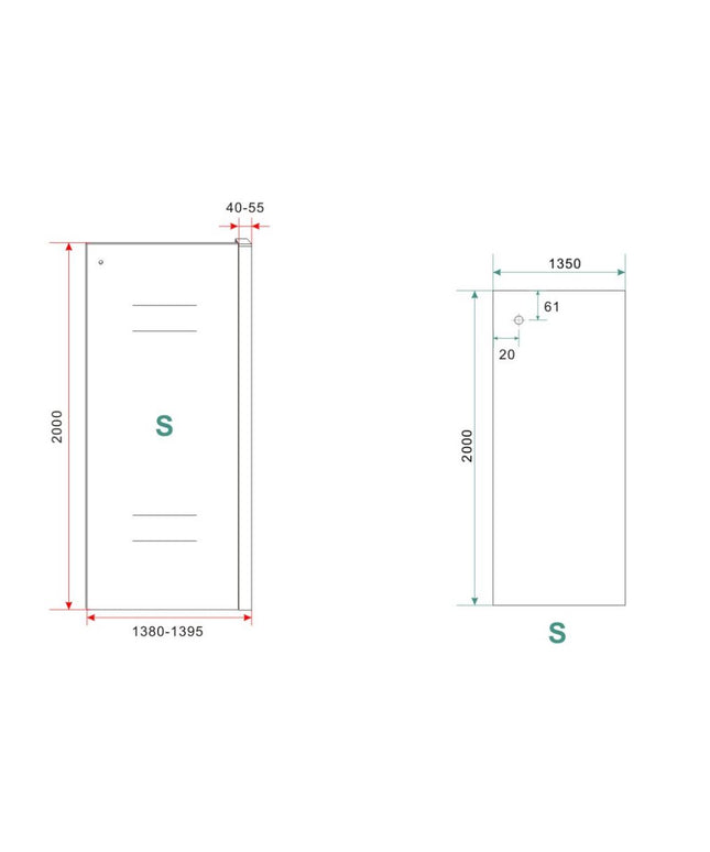 Wiesbaden Sita inloopdouche 140 x 200 cm chroom - technische tekening | Schwertz & Co