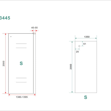 Wiesbaden Side zijwand 140 x 200 cm chroom - technische tekening | Schwertz & Co