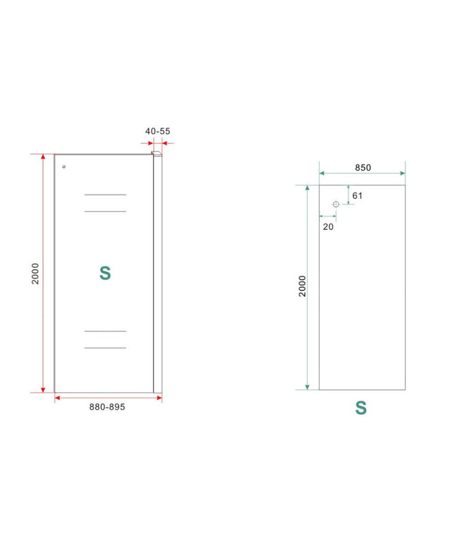 Wiesbaden Sita inloopdouche met handdoekhouder 90 x 200 cm chroom - technische tekening | Schwertz & Co