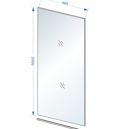 Wiesbaden Slim glasplaat inloopdouche 50 x 200 cm helder nanoglas - technische tekening | Schwertz & Co