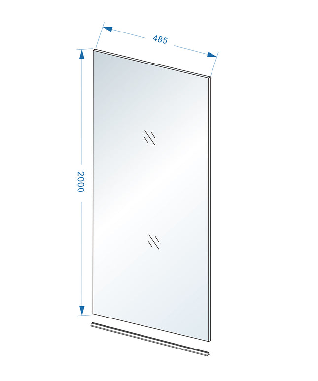 Wiesbaden Slim glasplaat inloopdouche 50 x 200 cm helder nanoglas - technische tekening | Schwertz & Co