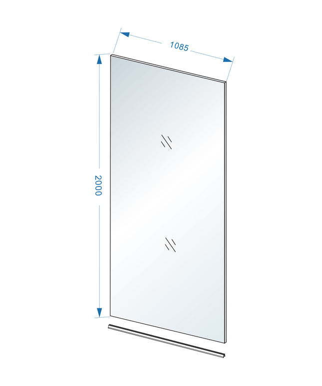 Wiesbaden Slim glasplaat 110 x 200 cm helder glas - technische tekening | Schwertz & Co
