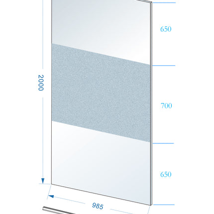 Wiesbaden Slim glasplaat 100 x 200 cm helder glas met melkglas middenband - technische tekening | Schwertz & Co
