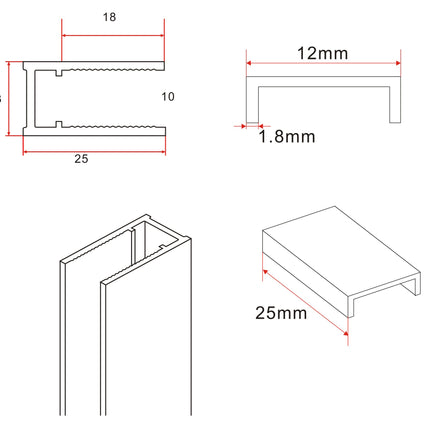 Wiesbaden Slim profielset geborsteld messing - technische tekening | Schwertz & Co