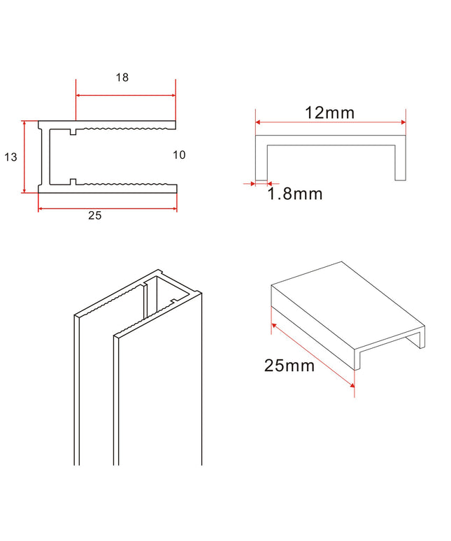 Wiesbaden Slim profielset geborsteld messing - technische tekening | Schwertz & Co