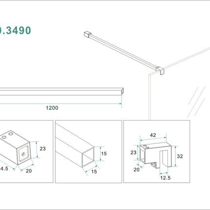 Wiesbaden Slim stabilisatiestang 120 cm chroom - technische tekening | Schwertz & Co