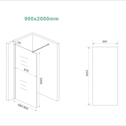 Wiesbaden Slim glasplaat 90 cm nano vintage brons glas - technische tekening | Schwertz & Co