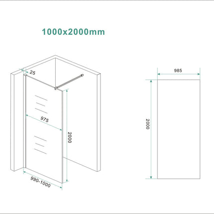 Wiesbaden Slim glasplaat 100 x 200 cm vintage brons glas - technische tekening | Schwertz & Co