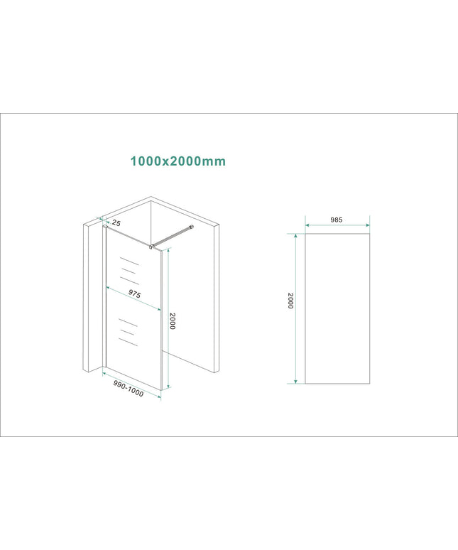 Wiesbaden Slim glasplaat 100 x 200 cm vintage brons glas - technische tekening | Schwertz & Co