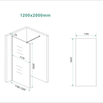 Wiesbaden Slim glasplaat 120 x 200 cm vintage brons glas - technische tekening | Schwertz & Co