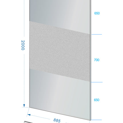 Wiesbaden Slim glasplaat 90 x 200 cm rookglas met melkglas middenband - technische tekening | Schwertz & Co