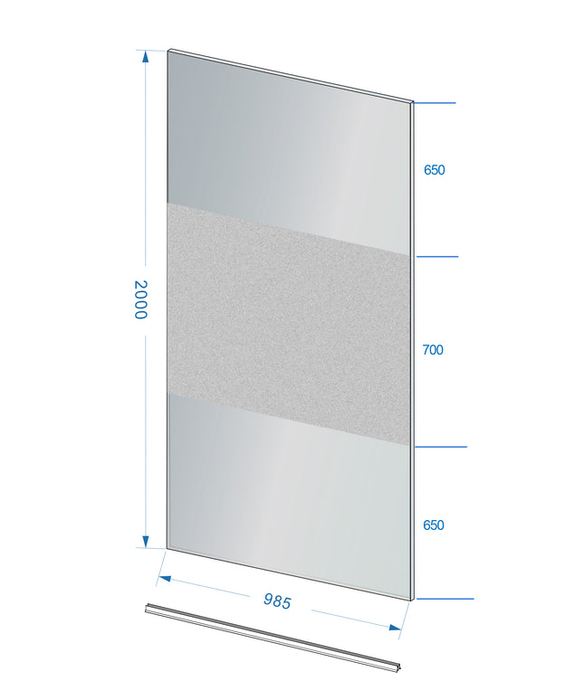 Wiesbaden Slim glasplaat 100 x 200 cm rookglas melkglasband - technische tekening | Schwertz & Co