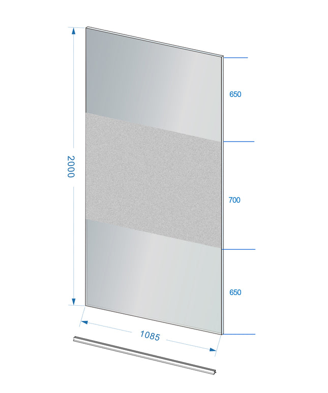 Wiesbaden Slim glasplaat 110 x 200 cm rookglas melkglasband - technische tekening | Schwertz & Co