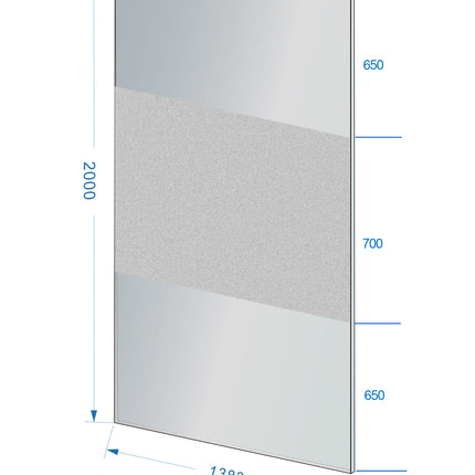 Wiesbaden Slim glasplaat 140 x 200 cm rookglas met melkglas middenband - technische tekening | Schwertz & Co