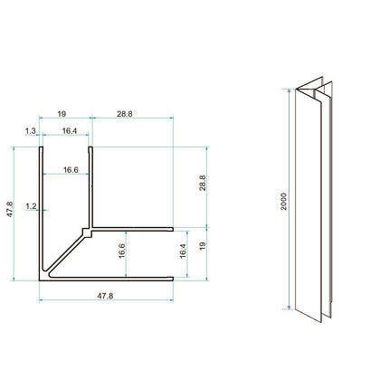 Wiesbaden Horizon koppelset inloopdouche met nisdeur mat zwart - technische tekening | Schwertz & Co