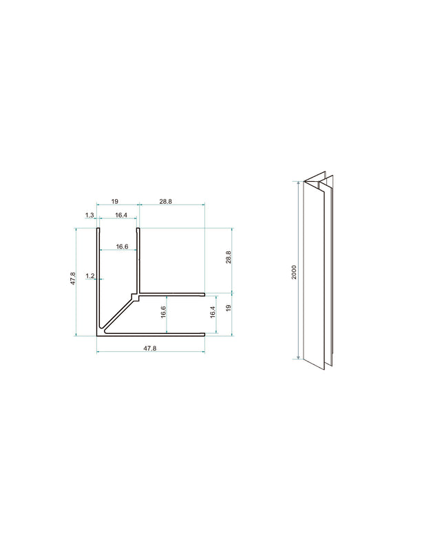 Wiesbaden Horizon kit d'assemblage douche à l'italienne avec porte de niche noir mat - dessin technique | Schwertz & Co