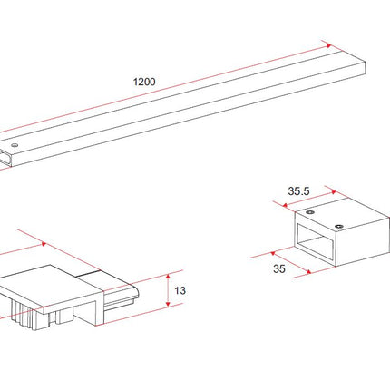 Wiesbaden Horizon stabilisatiestang 120 cm mat zwart - technische tekening | Schwertz & Co