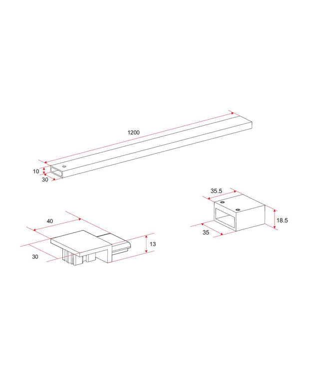 Wiesbaden Horizon stabilisatiestang 120 cm mat zwart - technische tekening | Schwertz & Co